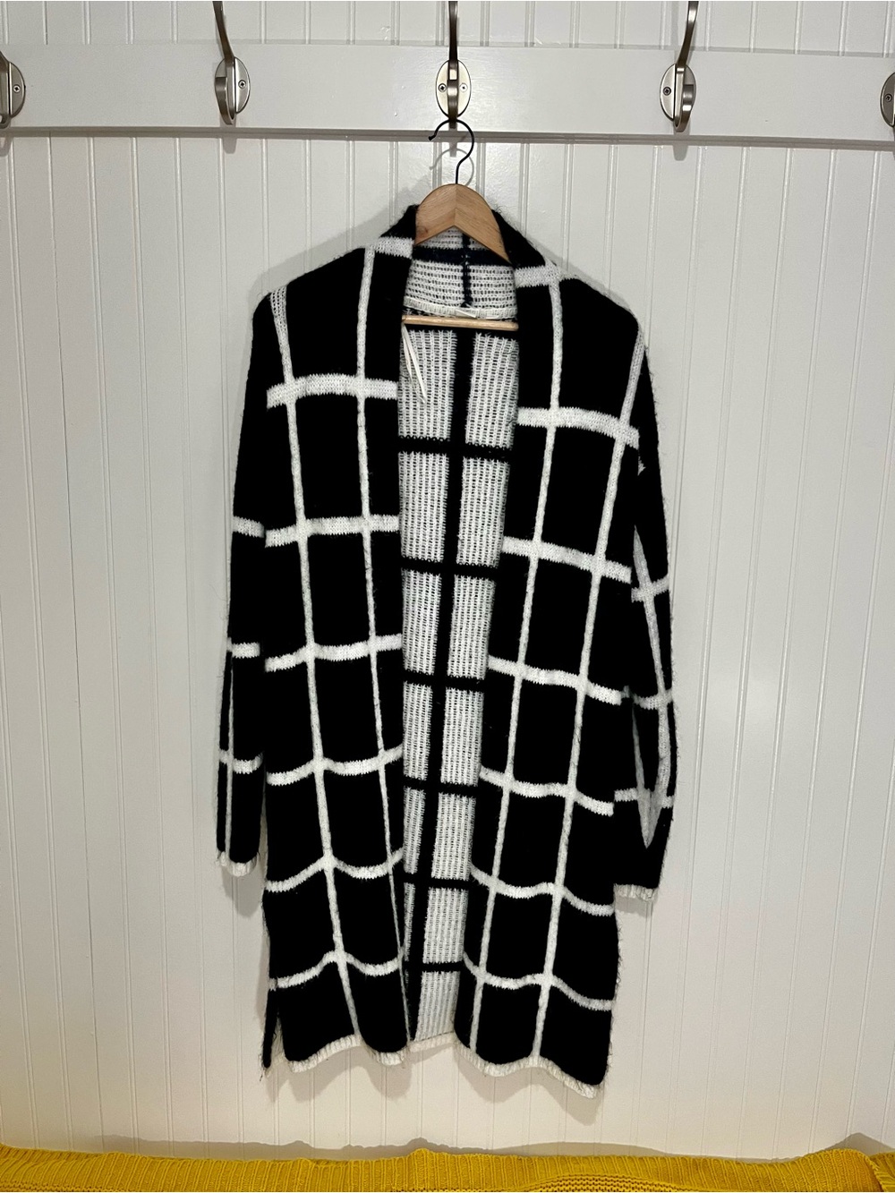 GAP Black and White Grid Window Pane Open-Front Cardigan